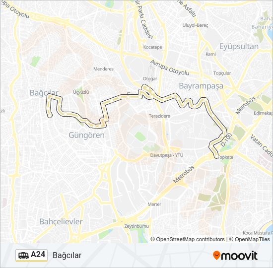 A24 Dolmus & Minibus Line Map