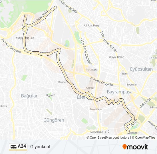 A24 Dolmus & Minibus Line Map