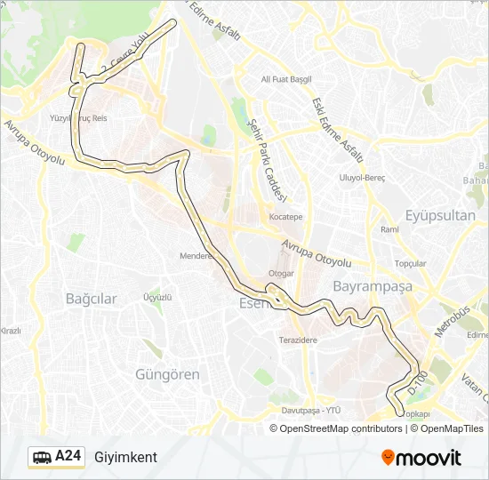 A24 Dolmus & Minibus Line Map