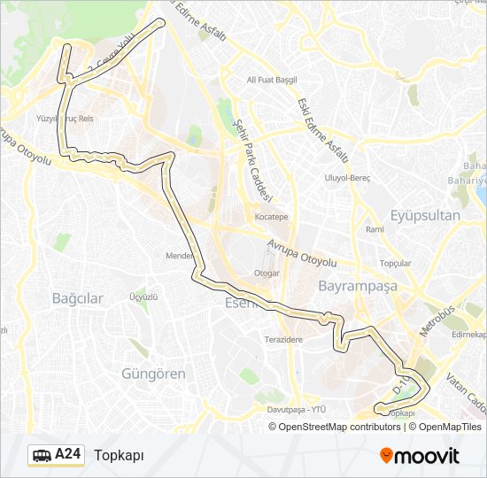 A24 Dolmus & Minibus Line Map