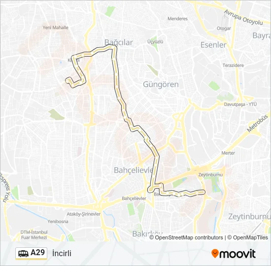 A29 Dolmus & Minibus Line Map