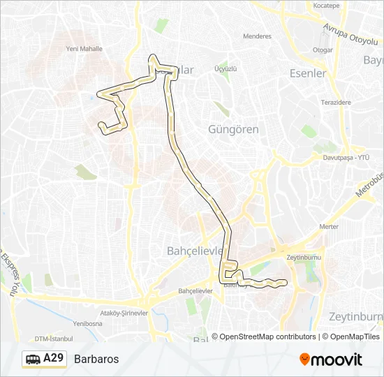 A29 Dolmus & Minibus Line Map