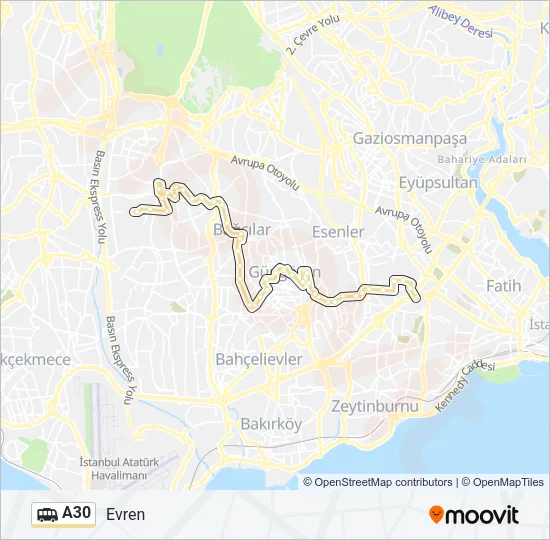 A30 Dolmus & Minibus Line Map
