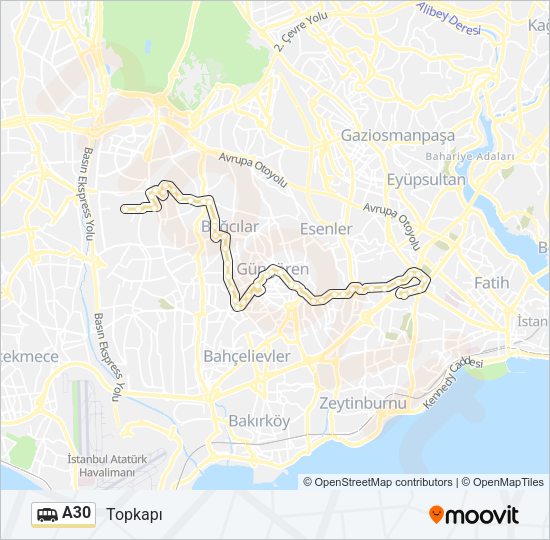 A30 Dolmus & Minibus Line Map