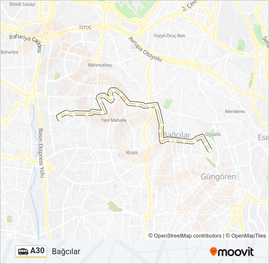 A30 Dolmus & Minibus Line Map