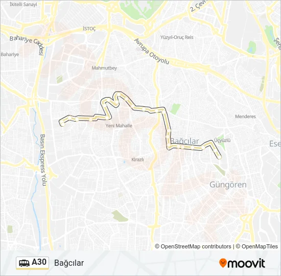 A30 Dolmus & Minibus Line Map