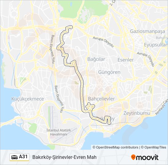 A31 Dolmus & Minibus Line Map