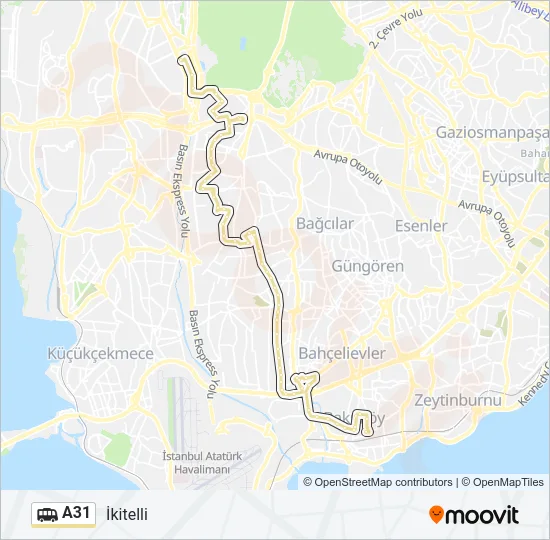 A31 Dolmus & Minibus Line Map