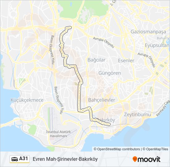 A31 Dolmus & Minibus Line Map