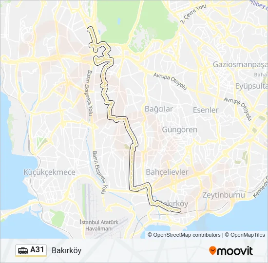 A31 Dolmus & Minibus Line Map