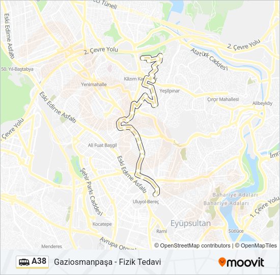 A38 Dolmus & Minibus Line Map