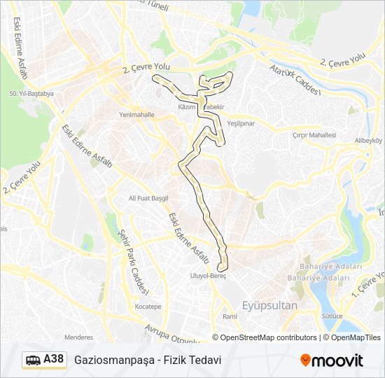 A38 Dolmus & Minibus Line Map