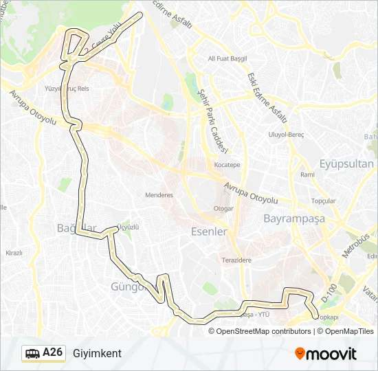 A26 Dolmus & Minibus Line Map