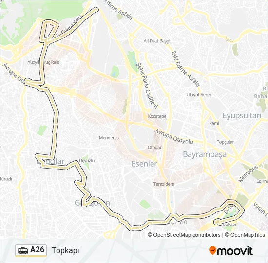 A26 Dolmus & Minibus Line Map