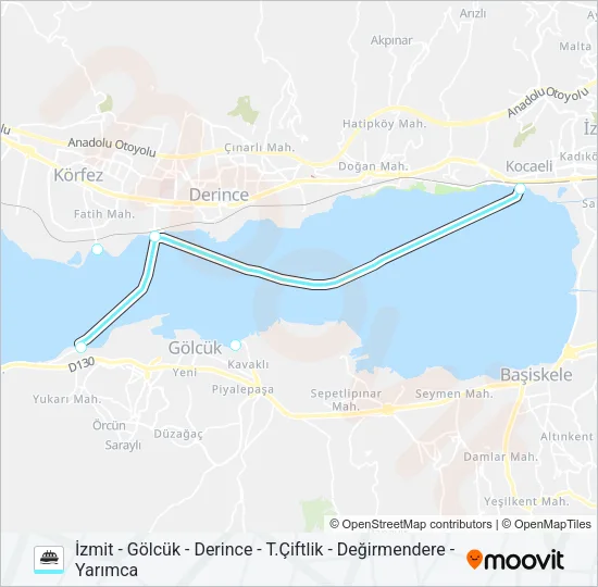 İZMIT - GÖLCÜK - DERINCE - T.ÇIFTLIK - DEĞIRMENDERE - YARIMCA Ferry Line Map