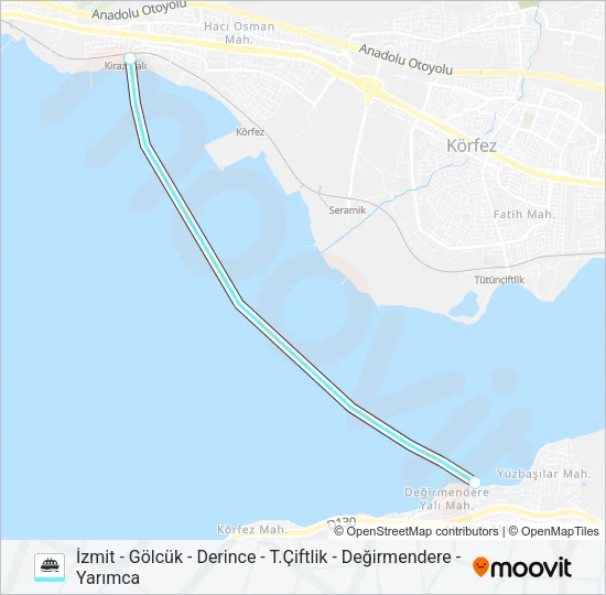 İZMIT - GÖLCÜK - DERINCE - T.ÇIFTLIK - DEĞIRMENDERE - YARIMCA Ferry Line Map