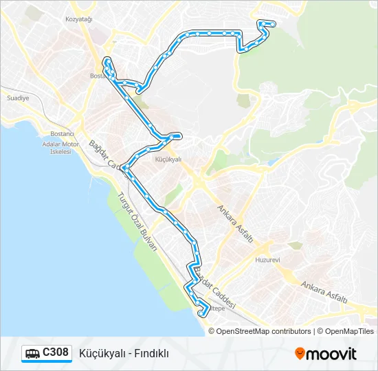 C308 Dolmus & Minibus Line Map