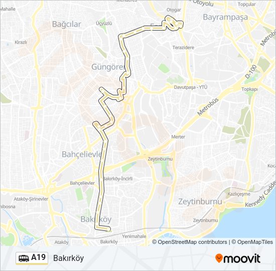 A19 Dolmus & Minibus Line Map