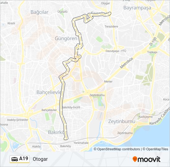 A19 Dolmus & Minibus Line Map