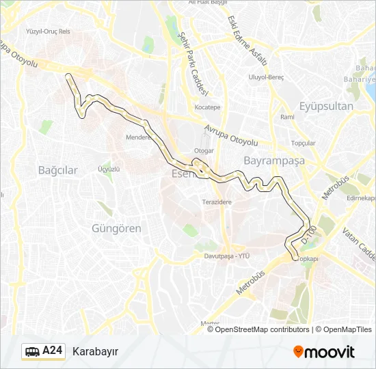 A24 Dolmus & Minibus Line Map