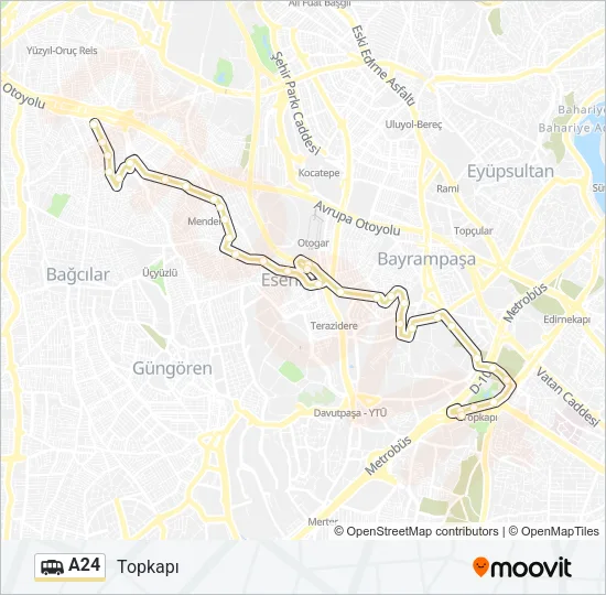 A24 Dolmus & Minibus Line Map