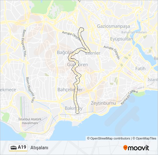 A19 Dolmus & Minibus Line Map