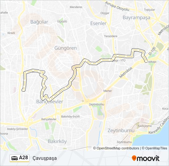 A28 Dolmus & Minibus Line Map