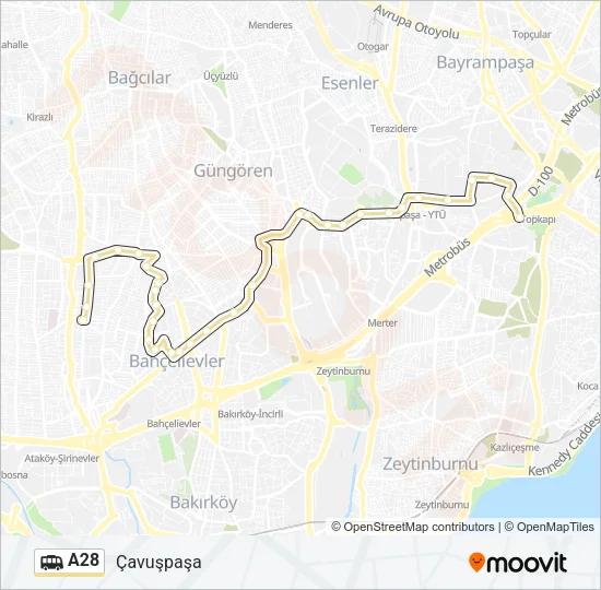 A28 minibüs / dolmuş Hattı Haritası