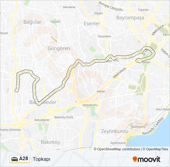 A28 Dolmus & Minibus Line Map
