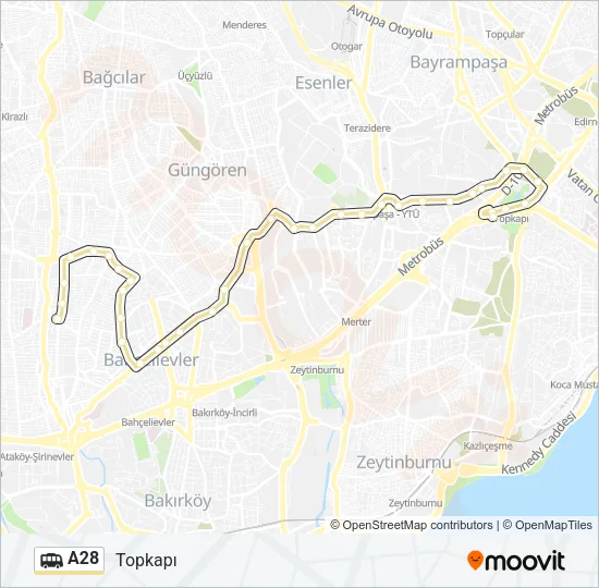 A28 minibüs / dolmuş Hattı Haritası