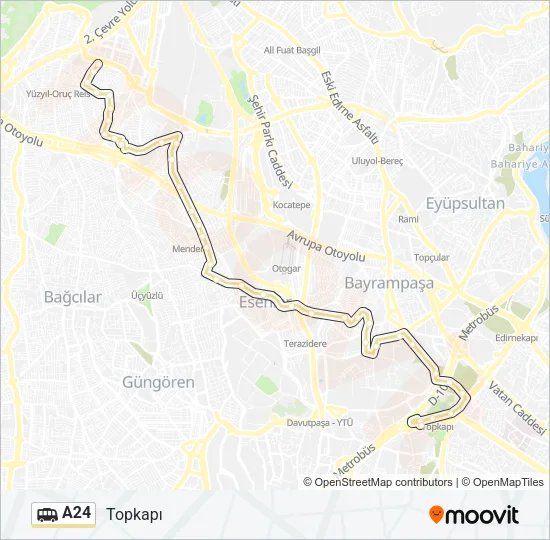 A24 Dolmus & Minibus Line Map