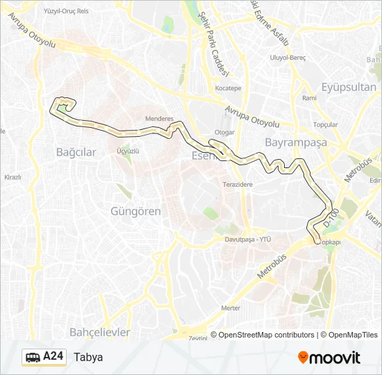 A24 Dolmus & Minibus Line Map