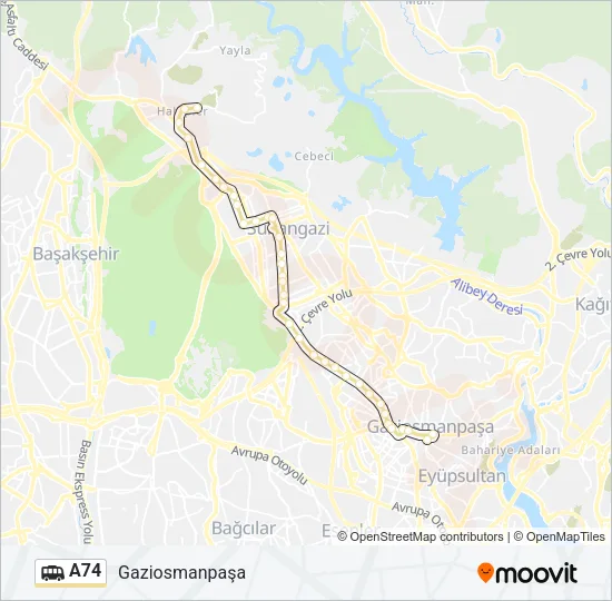 A74 Dolmus & Minibus Line Map
