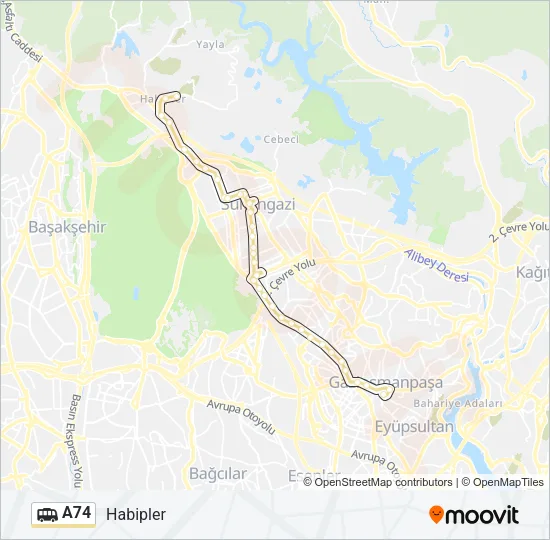 A74 Dolmus & Minibus Line Map