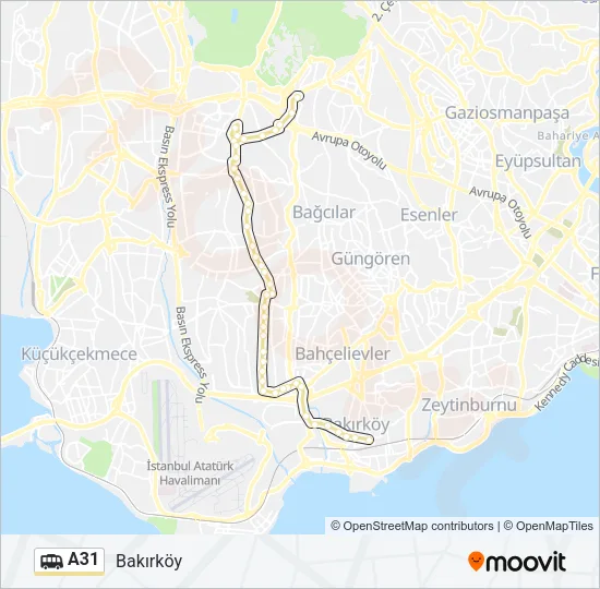 A31 Dolmus & Minibus Line Map