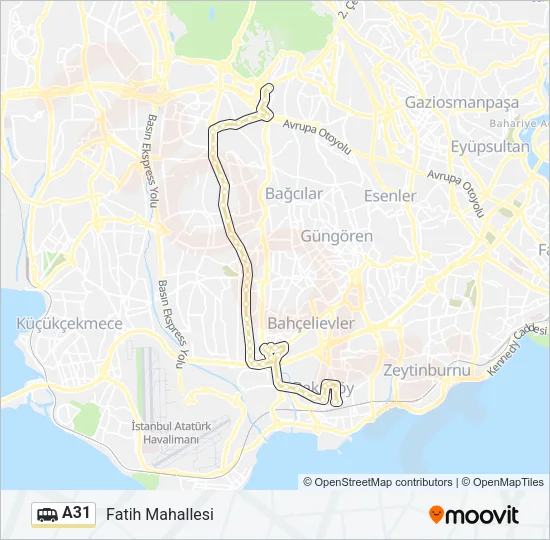A31 Dolmus & Minibus Line Map