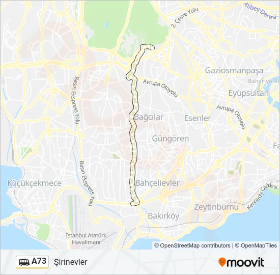 A73 Dolmus & Minibus Line Map