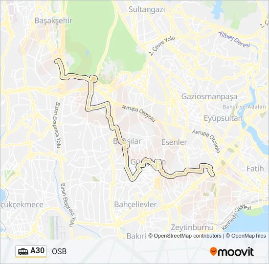 A30 Dolmus & Minibus Line Map