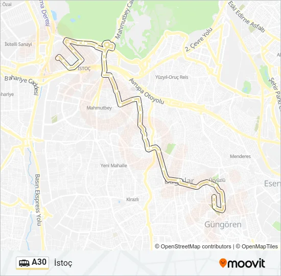 A30 Dolmus & Minibus Line Map