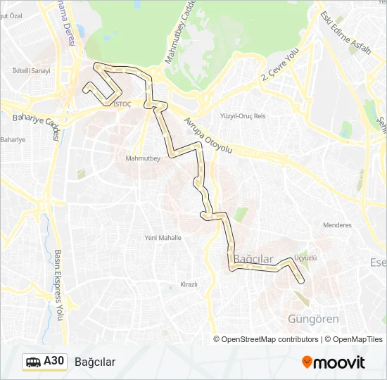 A30 Dolmus & Minibus Line Map
