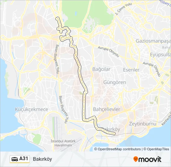 A31 Dolmus & Minibus Line Map