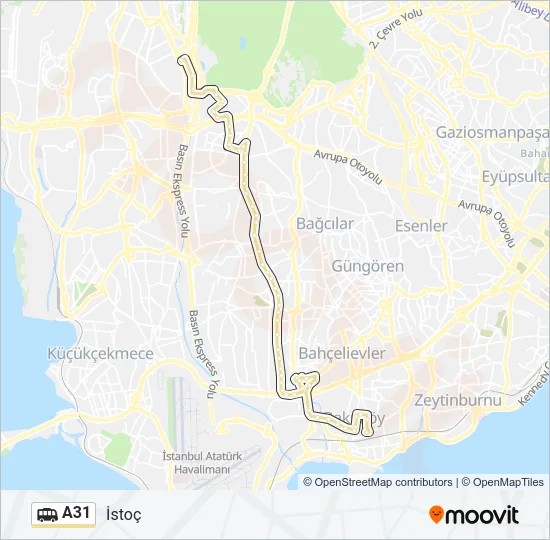 A31 Dolmus & Minibus Line Map