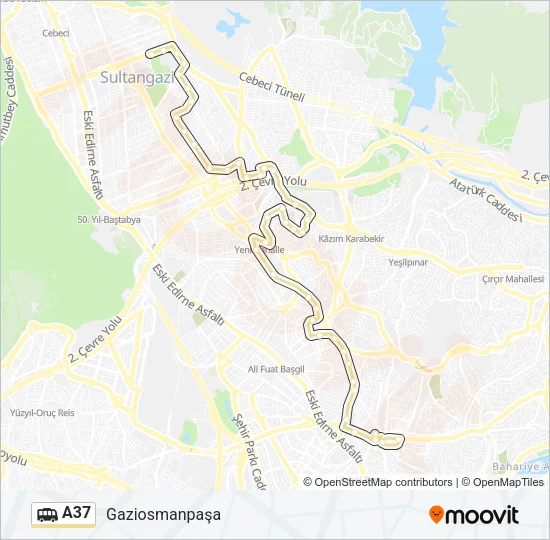 A37 Dolmus & Minibus Line Map