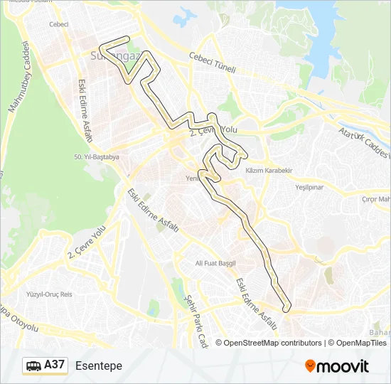A37 Dolmus & Minibus Line Map