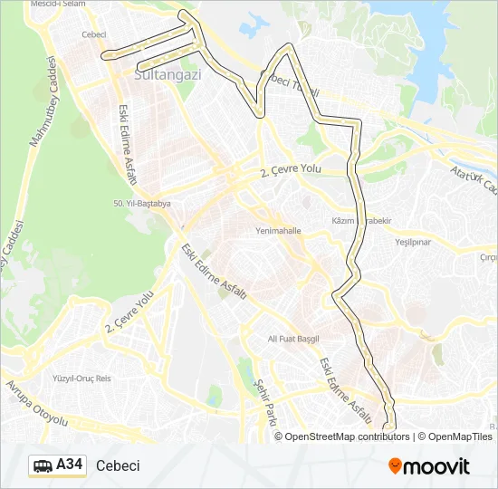 A34 Dolmus & Minibus Line Map