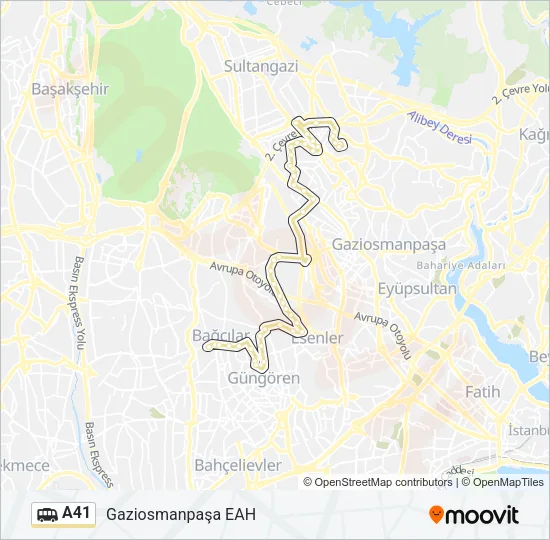 A41 Dolmus & Minibus Line Map