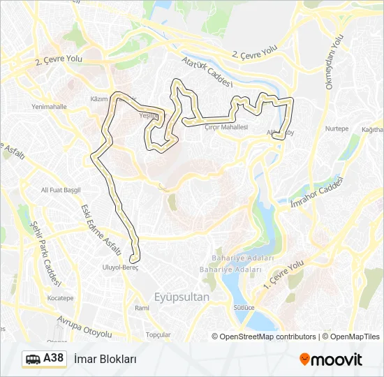 A38 Dolmus & Minibus Line Map