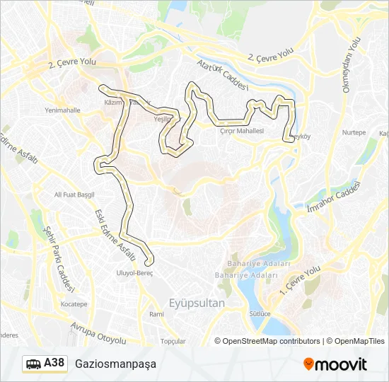 A38 Dolmus & Minibus Line Map