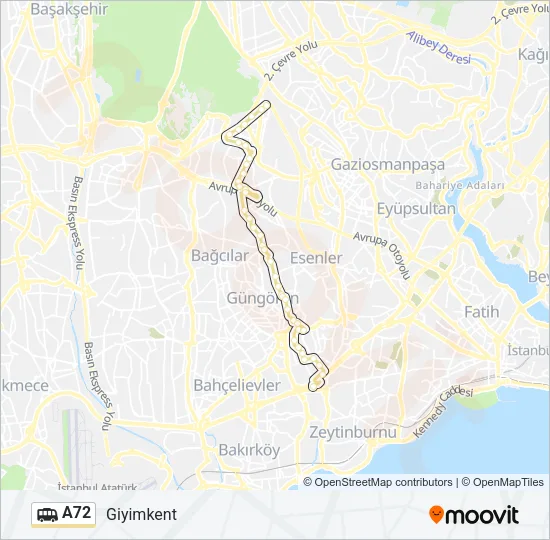 A72 Dolmus & Minibus Line Map