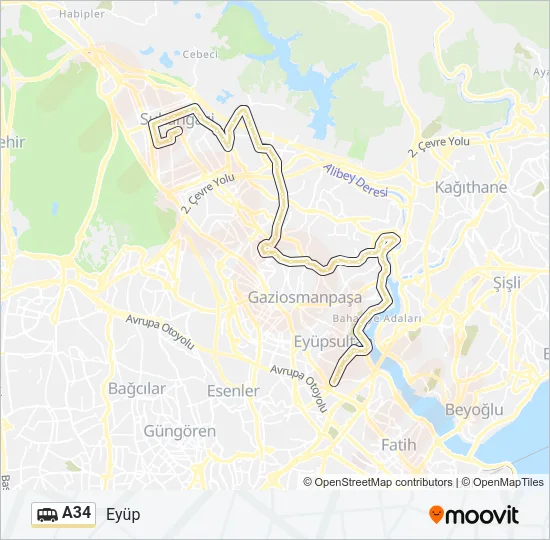 A34 Dolmus & Minibus Line Map